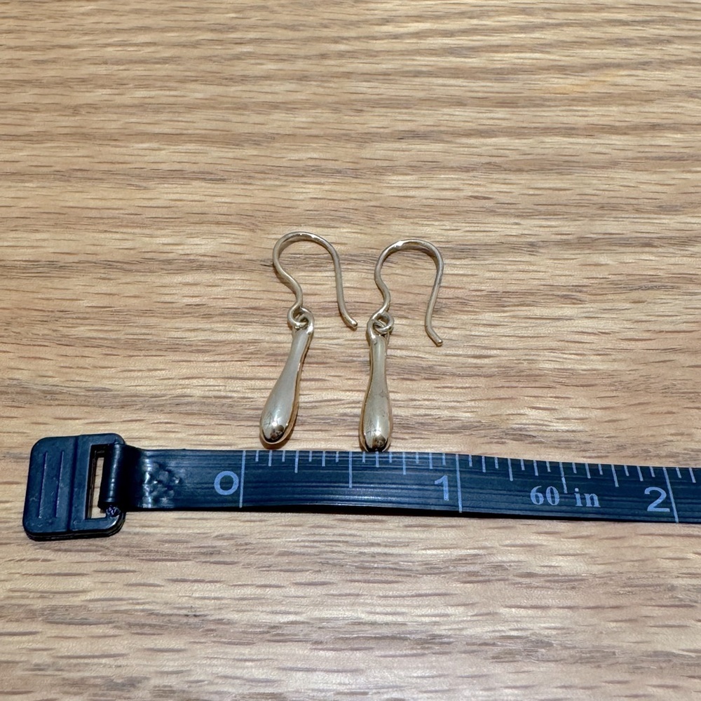 Yellow Gold tone Drop Earrings - Picture 2 of 4
